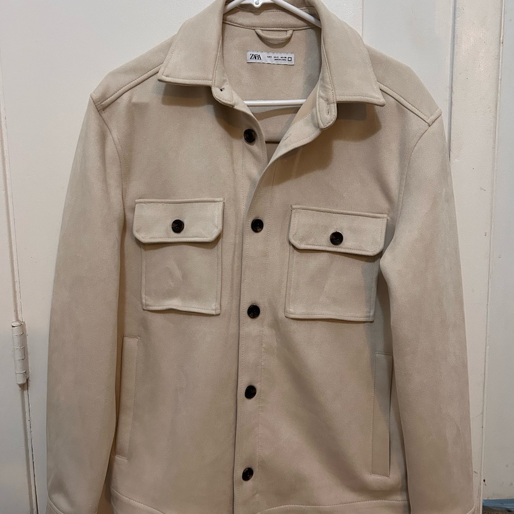 Zara Men's Cream Jacket overshirt faux suede soft